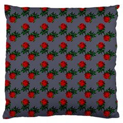 Red Roses Grey Large Flano Cushion Case (two Sides) by snowwhitegirl