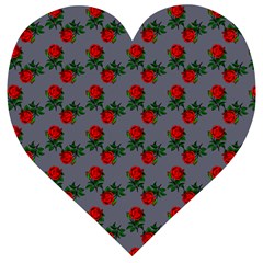 Red Roses Grey Wooden Puzzle Heart