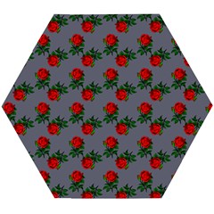 Red Roses Grey Wooden Puzzle Hexagon