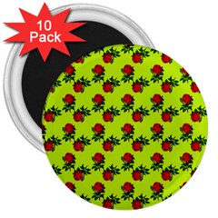 Red Roses Lime Green 3  Magnets (10 Pack)  by snowwhitegirl