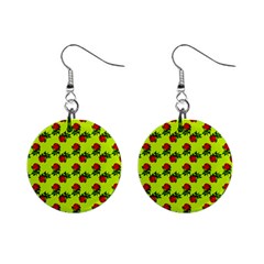 Red Roses Lime Green Mini Button Earrings