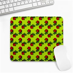 Red Roses Lime Green Large Mousepads by snowwhitegirl