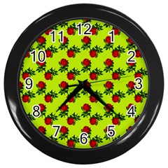 Red Roses Lime Green Wall Clock (black) by snowwhitegirl