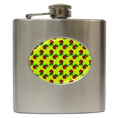 Red Roses Lime Green Hip Flask (6 Oz) by snowwhitegirl