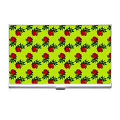 Red Roses Lime Green Business Card Holder by snowwhitegirl