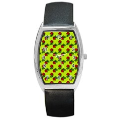 Red Roses Lime Green Barrel Style Metal Watch by snowwhitegirl