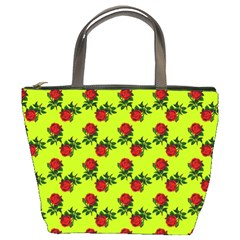 Red Roses Lime Green Bucket Bag by snowwhitegirl