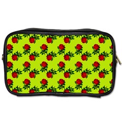 Red Roses Lime Green Toiletries Bag (one Side) by snowwhitegirl