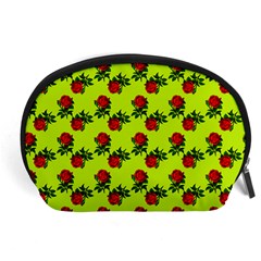 Red Roses Lime Green Accessory Pouch (large) by snowwhitegirl