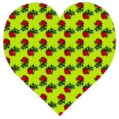 Red Roses Lime Green Wooden Puzzle Heart by snowwhitegirl