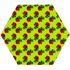 Red Roses Lime Green Wooden Puzzle Hexagon