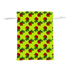 Red Roses Lime Green Lightweight Drawstring Pouch (m) by snowwhitegirl