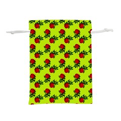 Red Roses Lime Green Lightweight Drawstring Pouch (l)