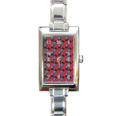 Blue Roses Pink Rectangle Italian Charm Watch by snowwhitegirl