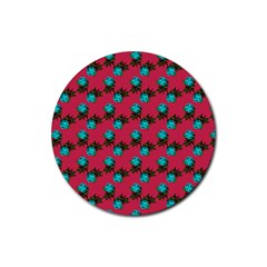 Blue Roses Pink Rubber Round Coaster (4 Pack)  by snowwhitegirl