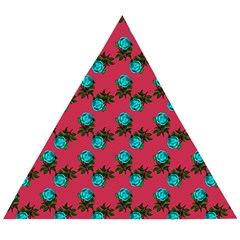 Blue Roses Pink Wooden Puzzle Triangle