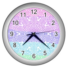 Vintage Pastel Mandala White Wall Clock (silver) by snowwhitegirl