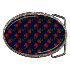 Red Roses Dark Blue Belt Buckles by snowwhitegirl