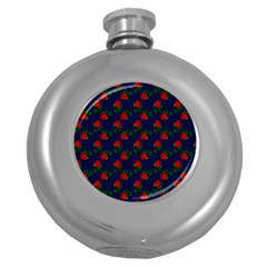 Red Roses Dark Blue Round Hip Flask (5 Oz) by snowwhitegirl