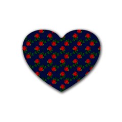 Red Roses Dark Blue Heart Coaster (4 Pack)  by snowwhitegirl