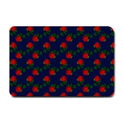 Red Roses Dark Blue Small Doormat  by snowwhitegirl