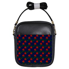 Red Roses Dark Blue Girls Sling Bag by snowwhitegirl