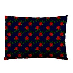 Red Roses Dark Blue Pillow Case (two Sides)