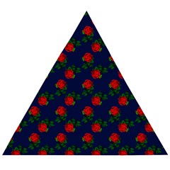 Red Roses Dark Blue Wooden Puzzle Triangle