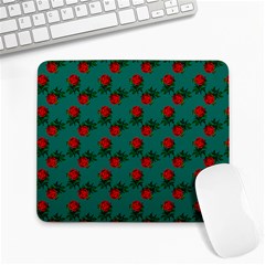 Red Roses Teal Green Large Mousepads by snowwhitegirl