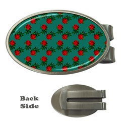 Red Roses Teal Green Money Clips (oval)  by snowwhitegirl