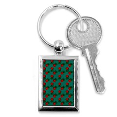 Red Roses Teal Green Key Chain (rectangle)