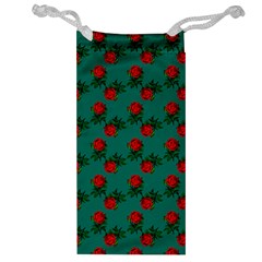 Red Roses Teal Green Jewelry Bag by snowwhitegirl