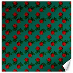 Red Roses Teal Green Canvas 16  X 16 