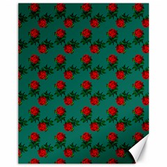 Red Roses Teal Green Canvas 11  X 14  by snowwhitegirl