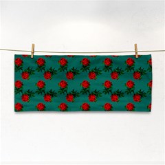 Red Roses Teal Green Hand Towel