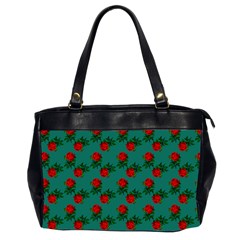 Red Roses Teal Green Oversize Office Handbag (2 Sides) by snowwhitegirl