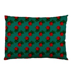 Red Roses Teal Green Pillow Case (two Sides) by snowwhitegirl