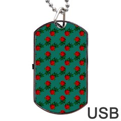 Red Roses Teal Green Dog Tag Usb Flash (one Side) by snowwhitegirl