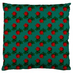 Red Roses Teal Green Large Cushion Case (two Sides)