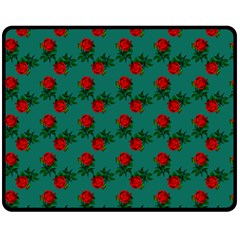 Red Roses Teal Green Double Sided Fleece Blanket (medium)  by snowwhitegirl