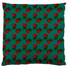 Red Roses Teal Green Large Flano Cushion Case (one Side)