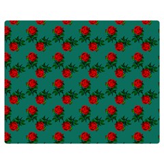 Red Roses Teal Green Double Sided Flano Blanket (medium)  by snowwhitegirl