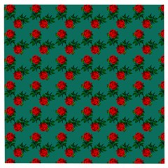 Red Roses Teal Green Wooden Puzzle Square