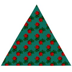 Red Roses Teal Green Wooden Puzzle Triangle