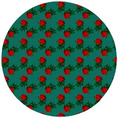 Red Roses Teal Green Wooden Puzzle Round