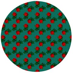 Red Roses Teal Green Wooden Bottle Opener (round)