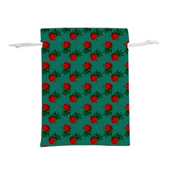 Red Roses Teal Green Lightweight Drawstring Pouch (l) by snowwhitegirl