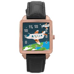 Plane Aircraft Flight Rose Gold Leather Watch  by Simbadda