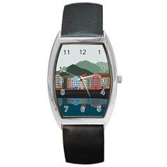 Traveling Travel Tourism Vacation Barrel Style Metal Watch by Simbadda