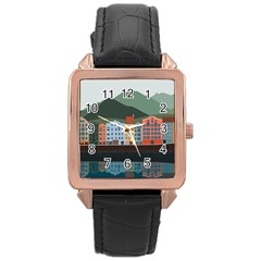 Traveling Travel Tourism Vacation Rose Gold Leather Watch  by Simbadda